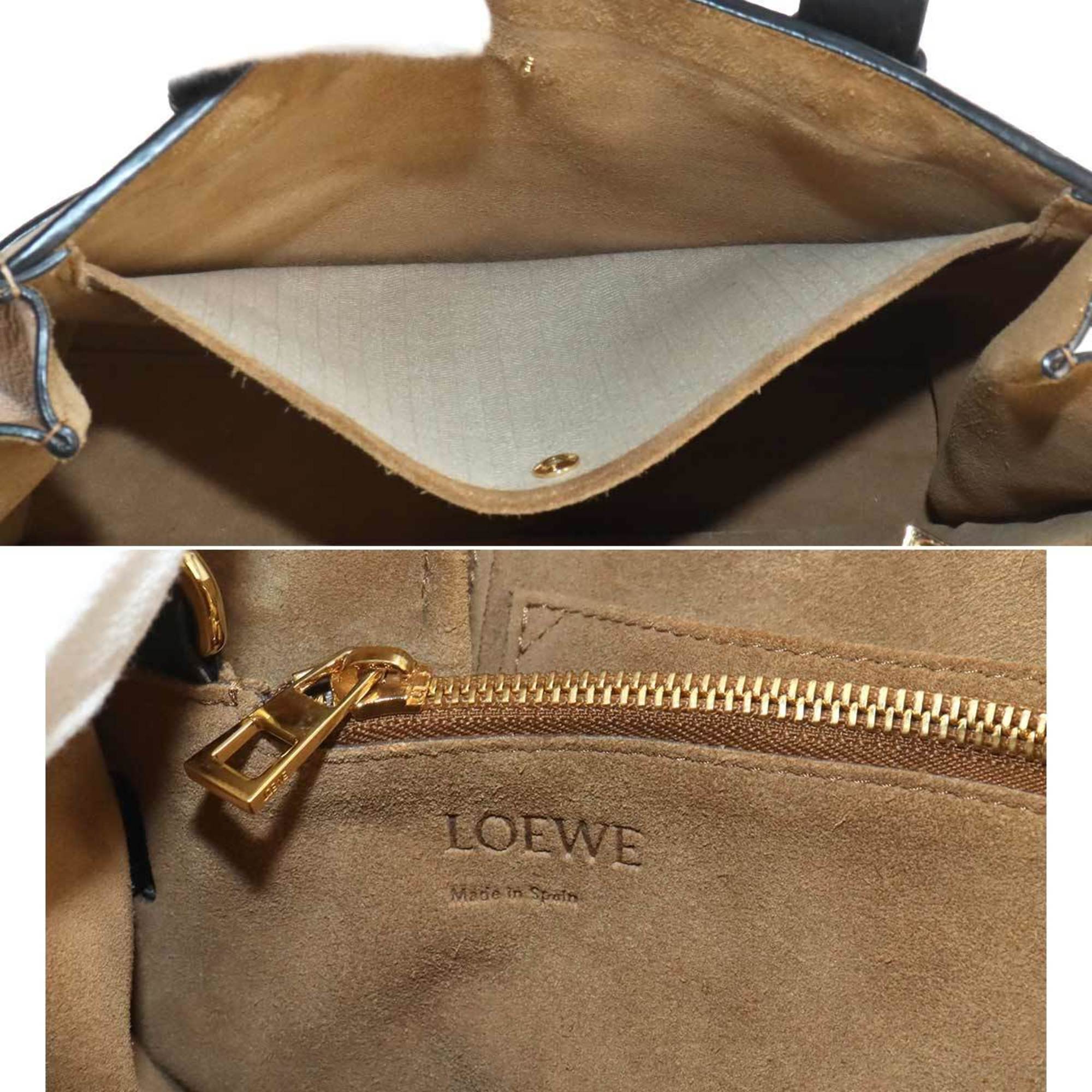 LOEWE Gate Small 2way Hand Shoulder Bag Leather Brown Black Gold Hardware 321.12.U61 Top Handle