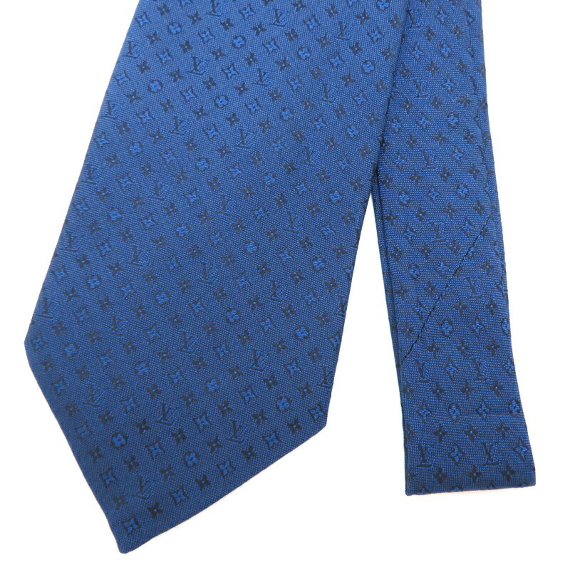 Louis Vuitton Monogram Men's Tie 100% Silk Blue