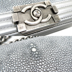 Chanel sticker attached Boy Galuchat chain ladies shoulder bag silver