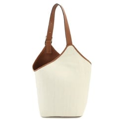 LOEWE Balloon Shoulder Bag Canvas Linen Leather Natural Brown White 329.54.V73