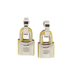 Hermes O'Kelly Earrings Padlock Swing Leather Silver Yellow Y Stamp