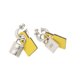 Hermes O'Kelly Earrings Padlock Swing Leather Silver Yellow Y Stamp