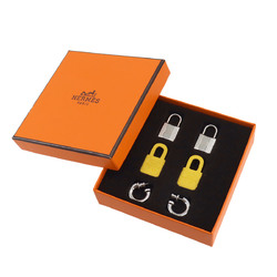 Hermes O'Kelly Earrings Padlock Swing Leather Silver Yellow Y Stamp