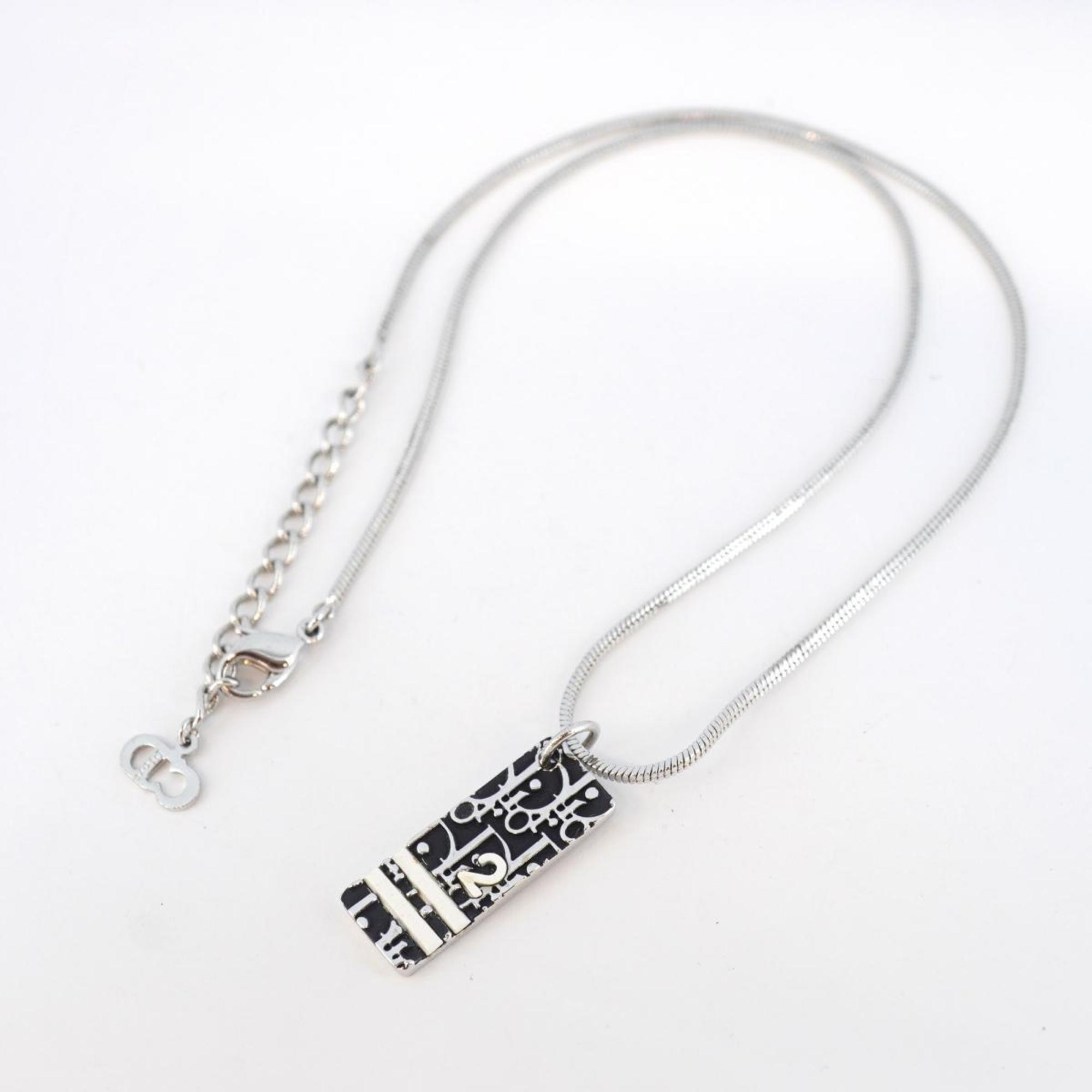 Christian Dior Necklace Trotter Metal Silver Black Women's