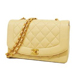 Chanel Shoulder Bag Matelasse Chain Lambskin Beige Women's