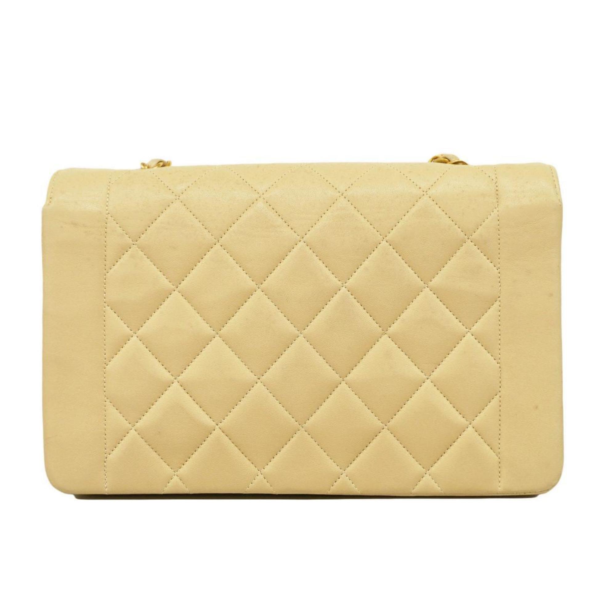 Chanel Shoulder Bag Matelasse Chain Lambskin Beige Women's