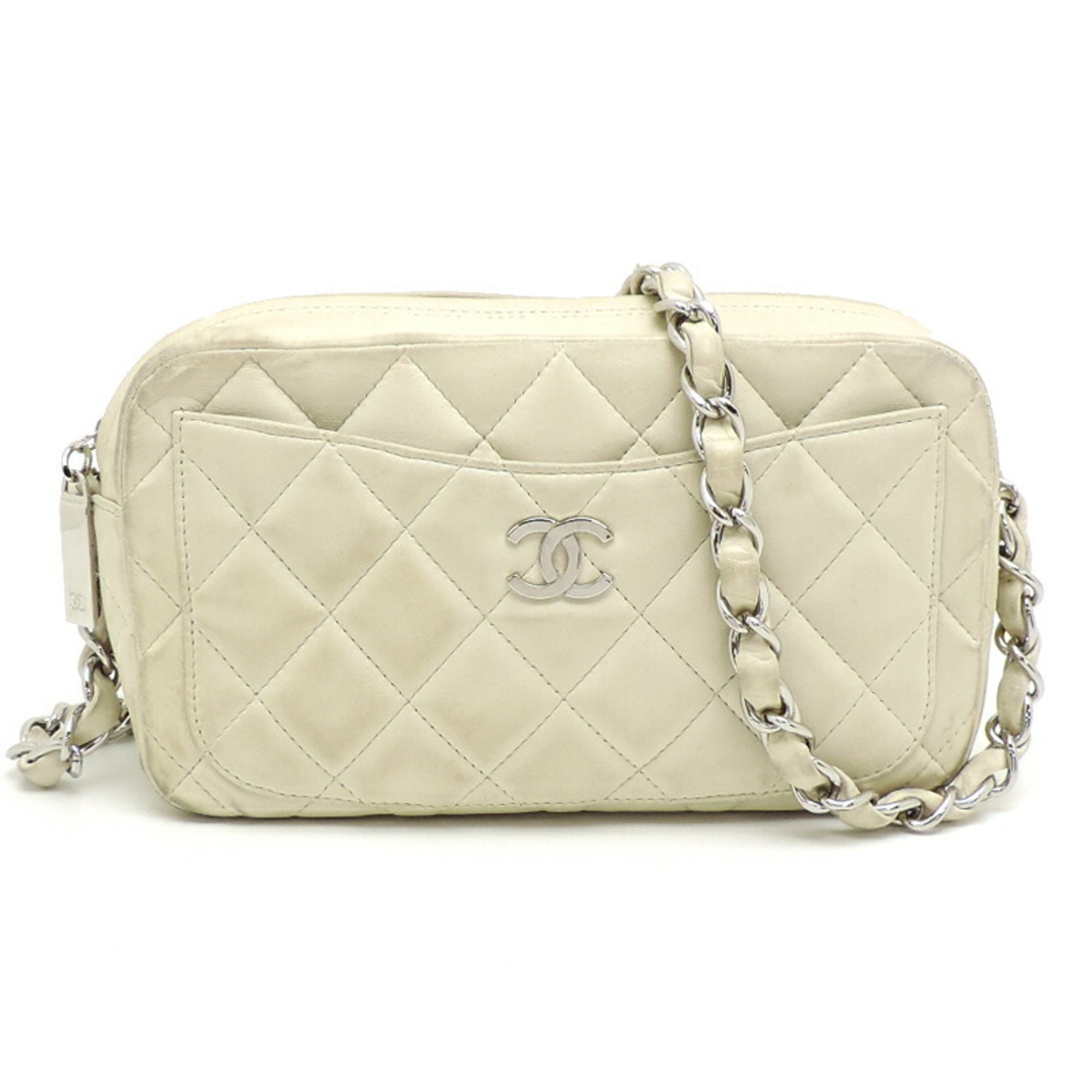 Chanel Matelasse Chain Women's Shoulder Bag Lambskin White