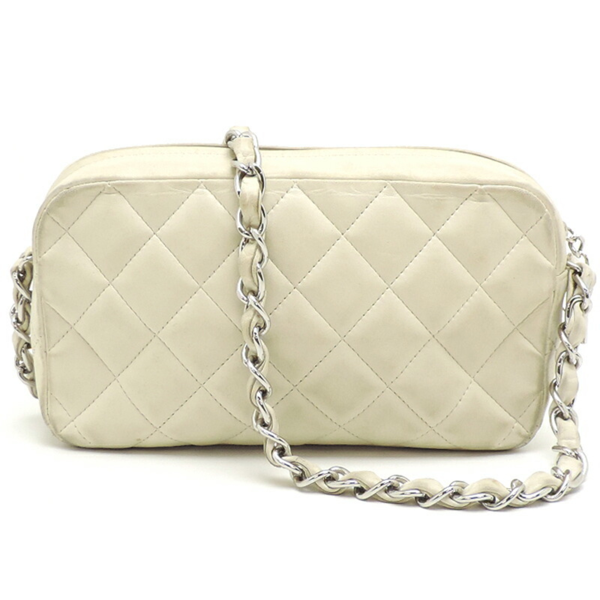 Chanel Matelasse Chain Women's Shoulder Bag Lambskin White