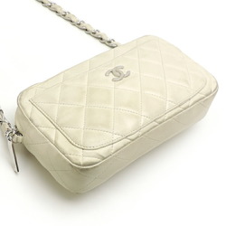 Chanel Matelasse Chain Women's Shoulder Bag Lambskin White