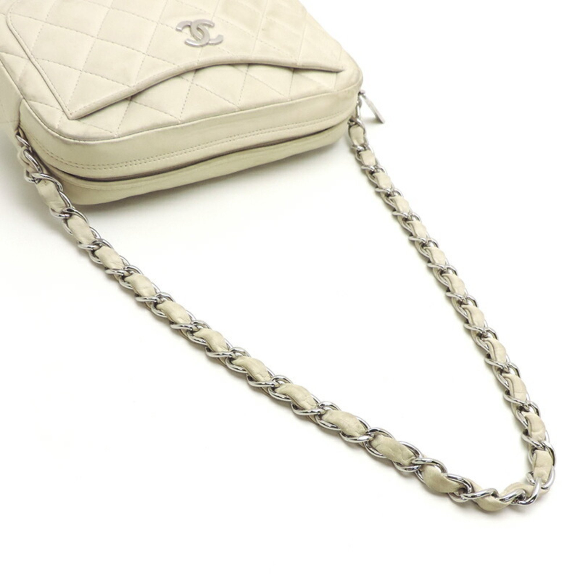 Chanel Matelasse Chain Women's Shoulder Bag Lambskin White