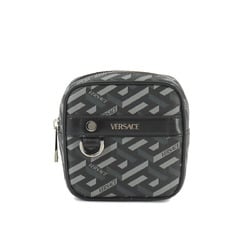 Versace La Greca Square Pouch PVC Leather Black Grey