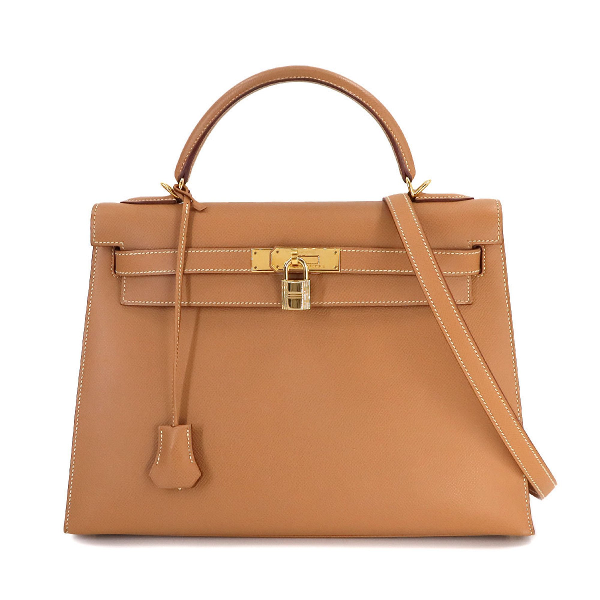 Hermes Kelly 32 2way hand shoulder bag, Cushvel Epsom, natural, outside stitching, E stamp, gold hardware,