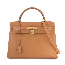 Hermes Kelly 32 2way hand shoulder bag, Cushvel Epsom, natural, outside stitching, E stamp, gold hardware,