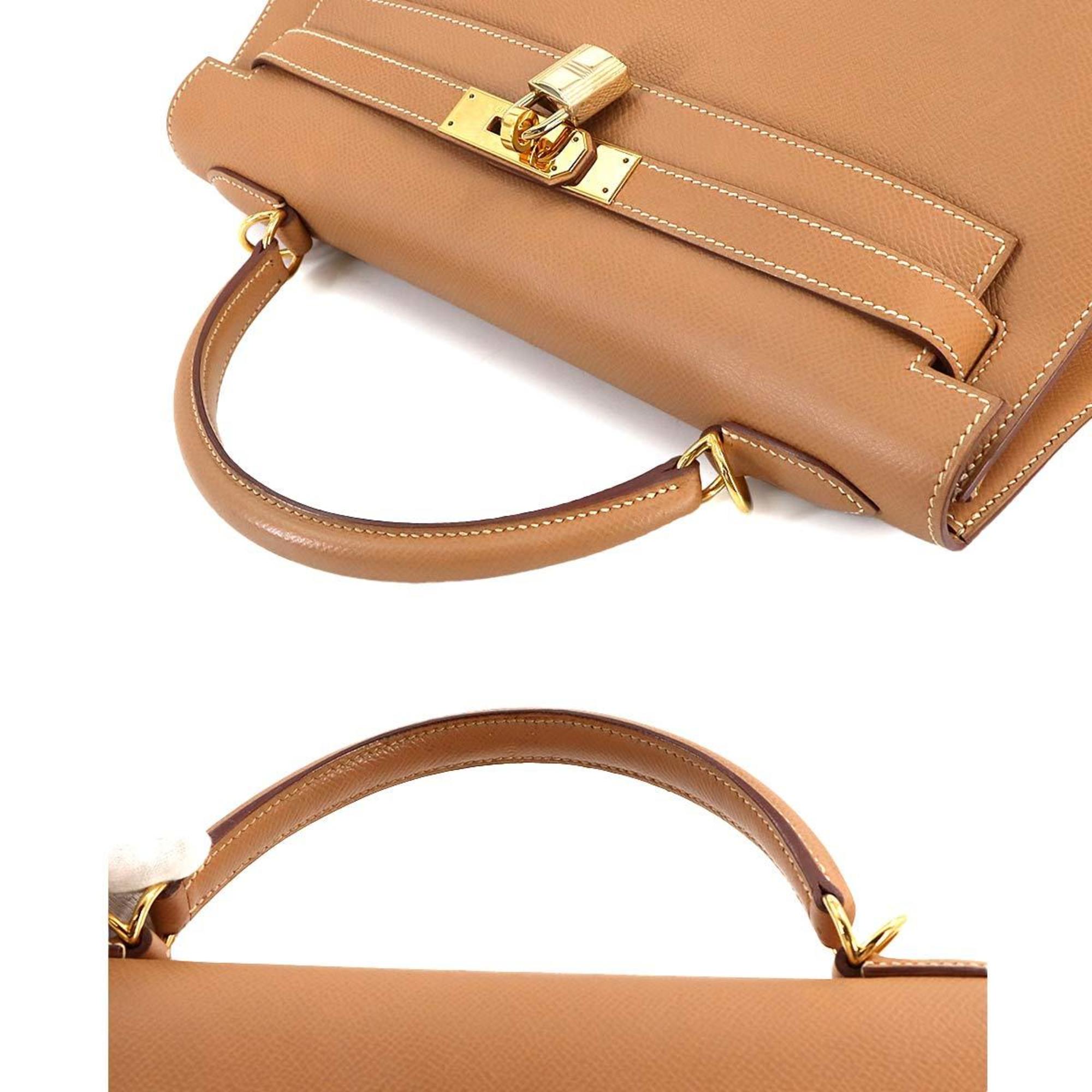 Hermes Kelly 32 2way hand shoulder bag, Cushvel Epsom, natural, outside stitching, E stamp, gold hardware,