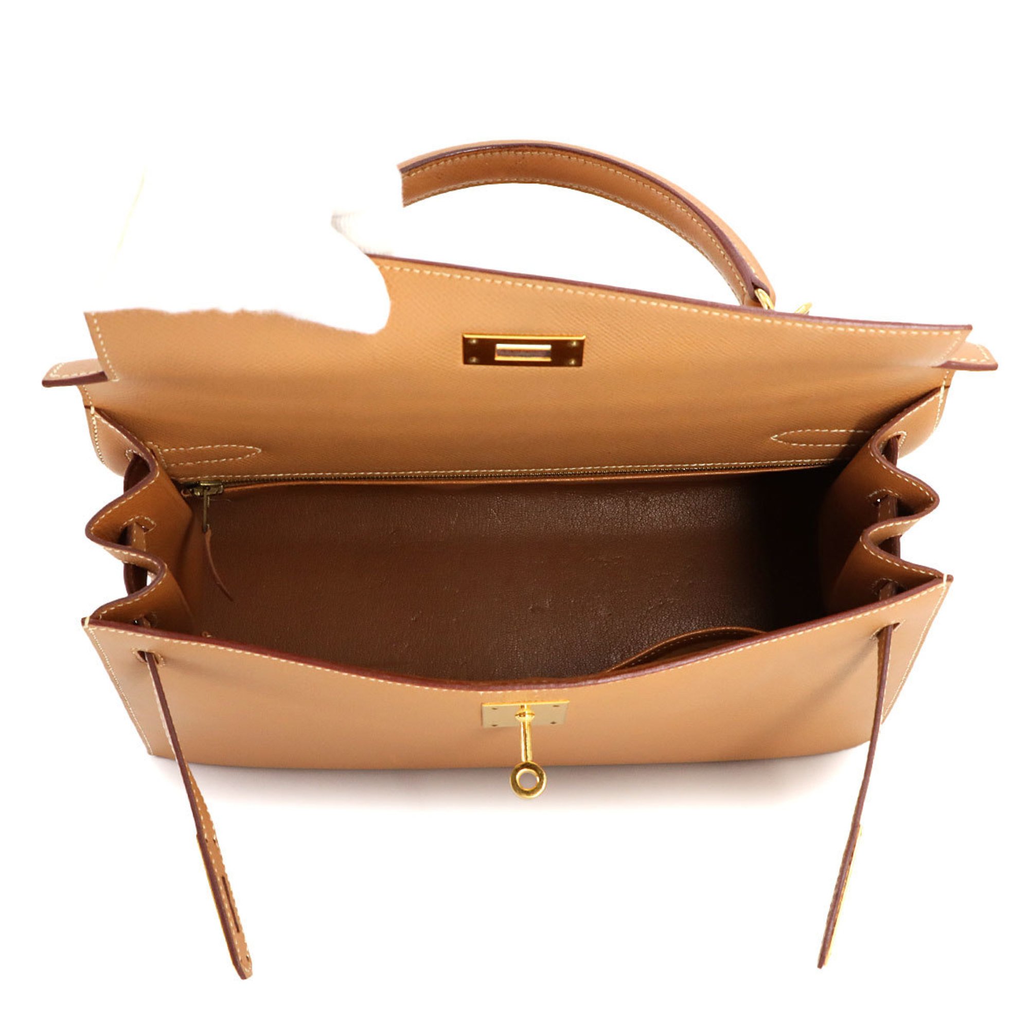 Hermes Kelly 32 2way hand shoulder bag, Cushvel Epsom, natural, outside stitching, E stamp, gold hardware,