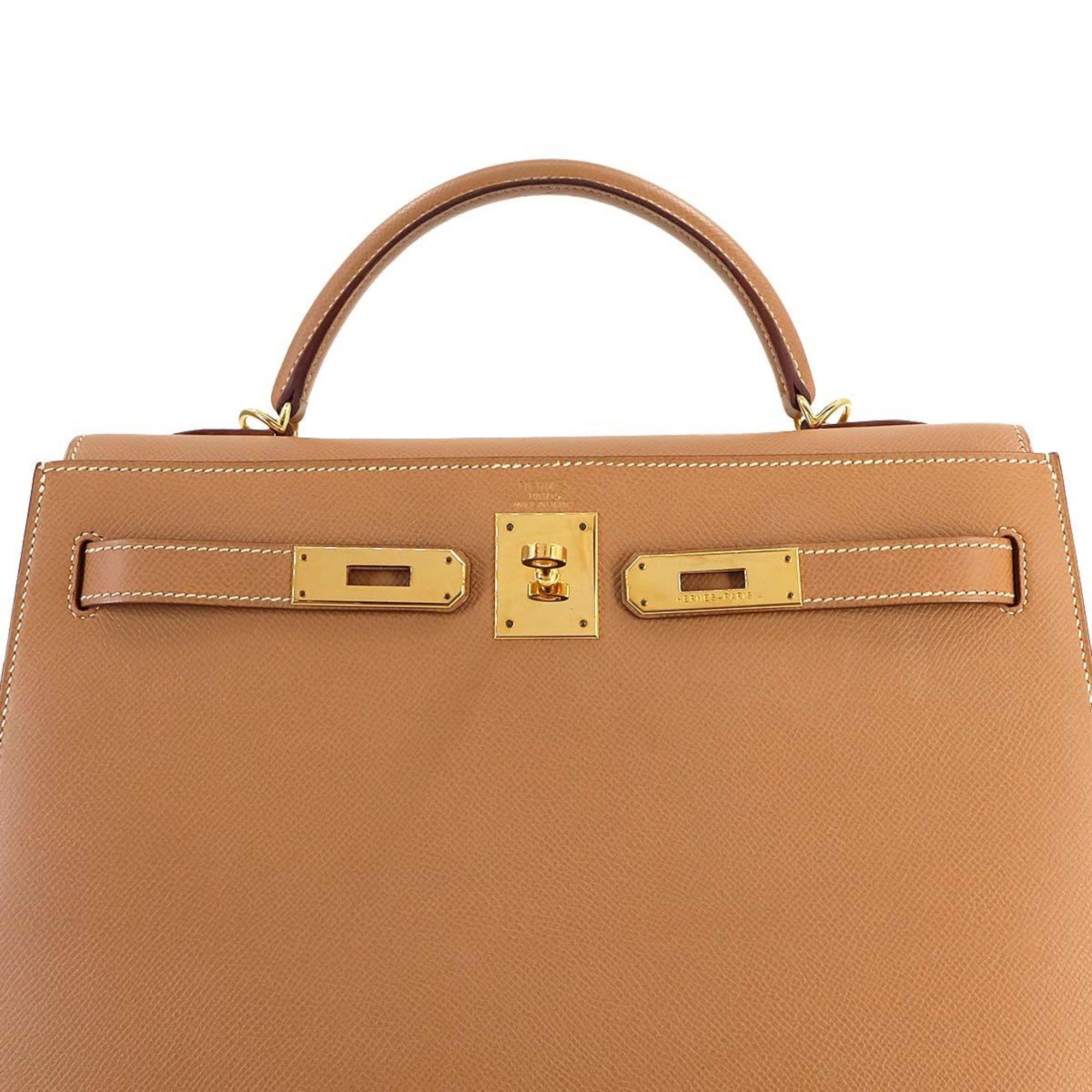 Hermes Kelly 32 2way hand shoulder bag, Cushvel Epsom, natural, outside stitching, E stamp, gold hardware,