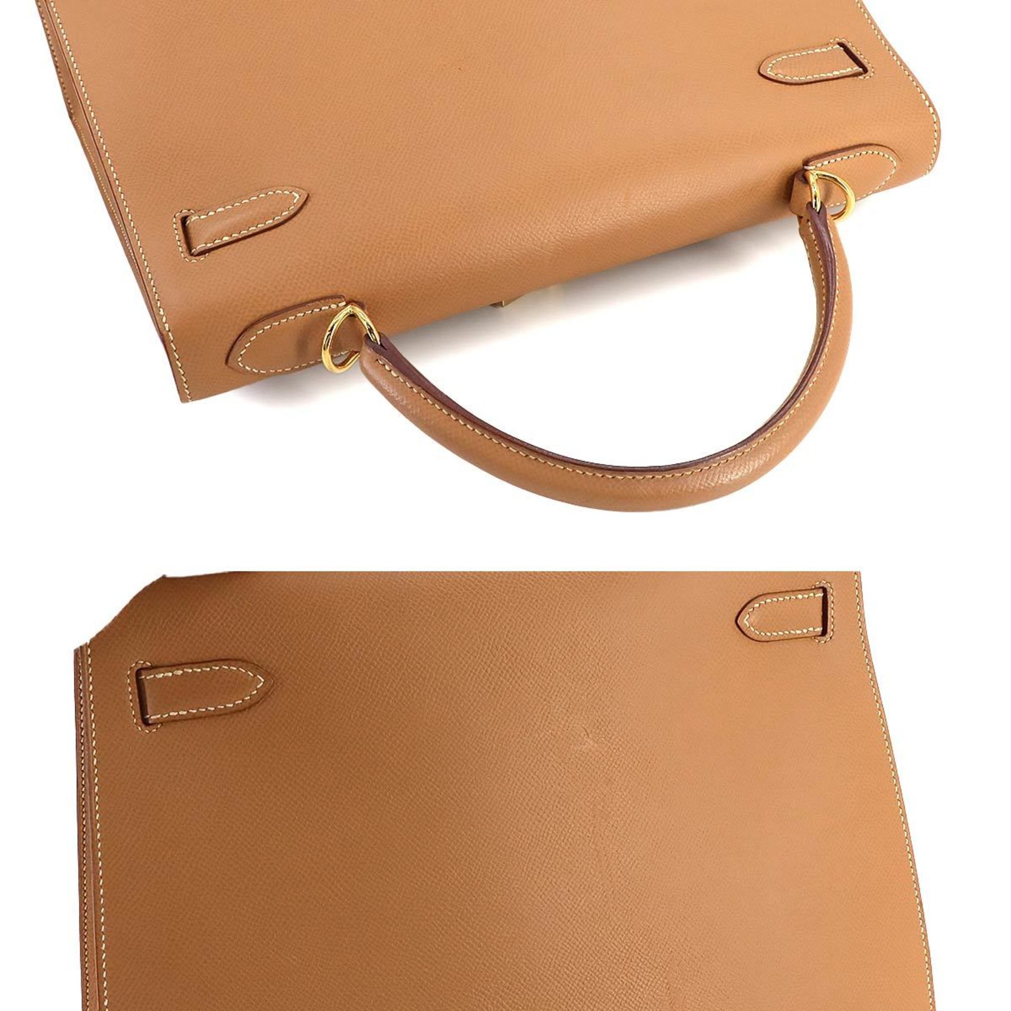 Hermes Kelly 32 2way hand shoulder bag, Cushvel Epsom, natural, outside stitching, E stamp, gold hardware,