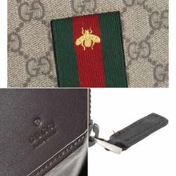 GUCCI GG Supreme Round Long Wallet Beige Brown 408831 Silver Hardware Sherry Line