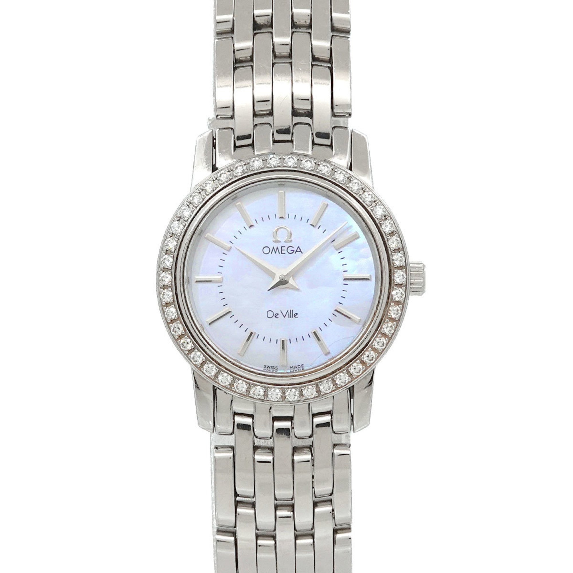 OMEGA De Ville Prestige 4575 74 Ladies Watch Diamond Bezel White Shell Quartz