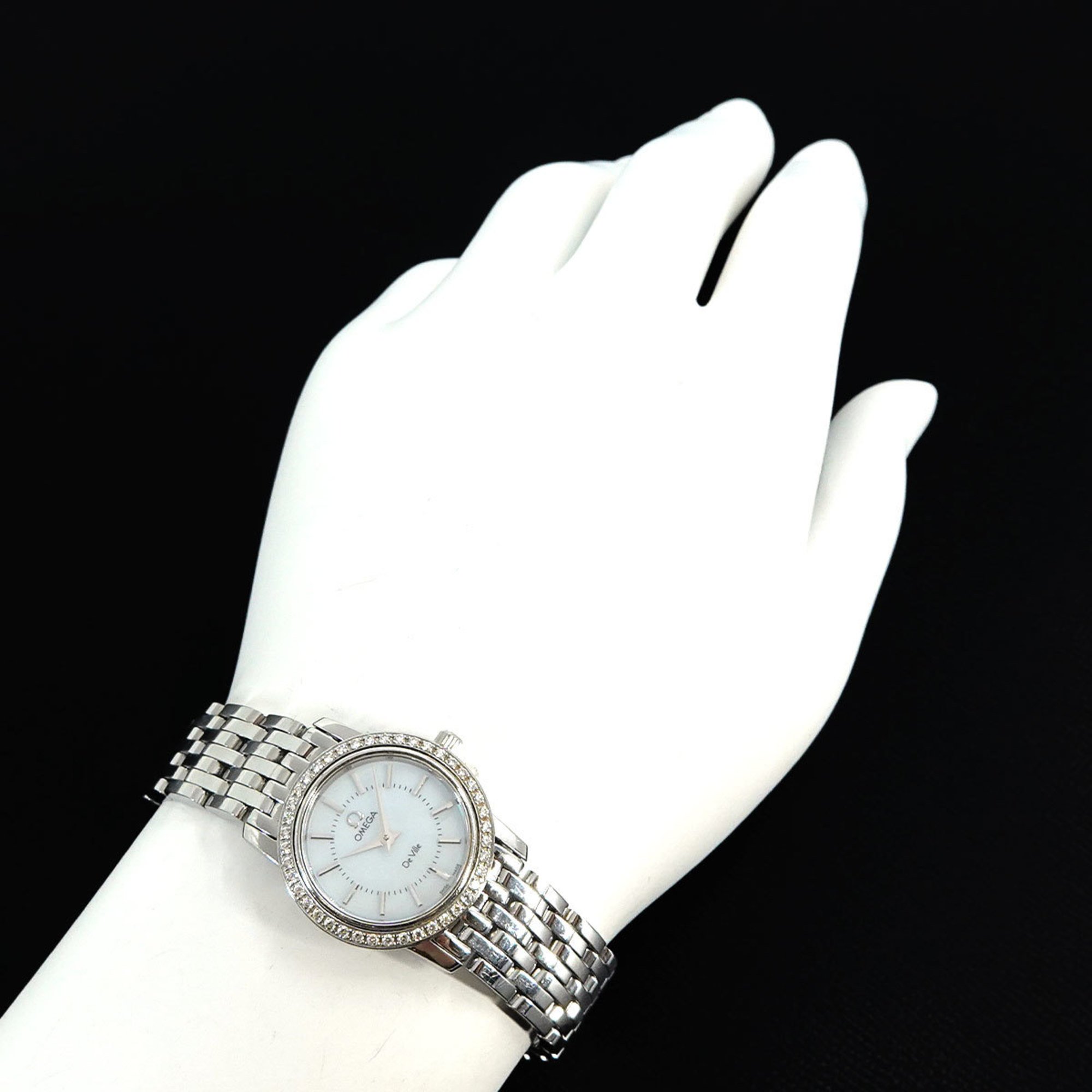 OMEGA De Ville Prestige 4575 74 Ladies Watch Diamond Bezel White Shell Quartz