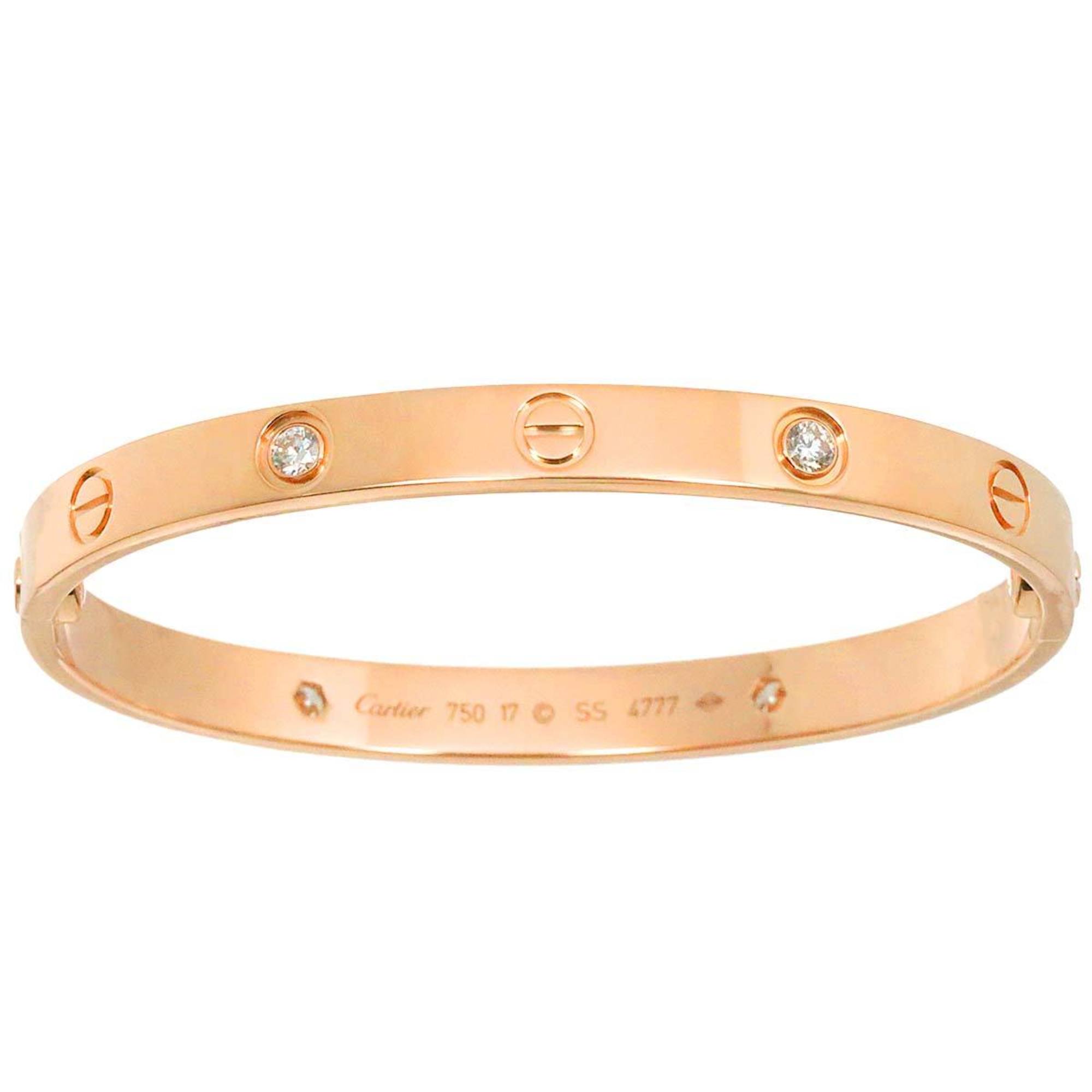 Cartier Love Bracelet #17 Half Diamond 4P K18 PG Pink Gold 750 Bangle