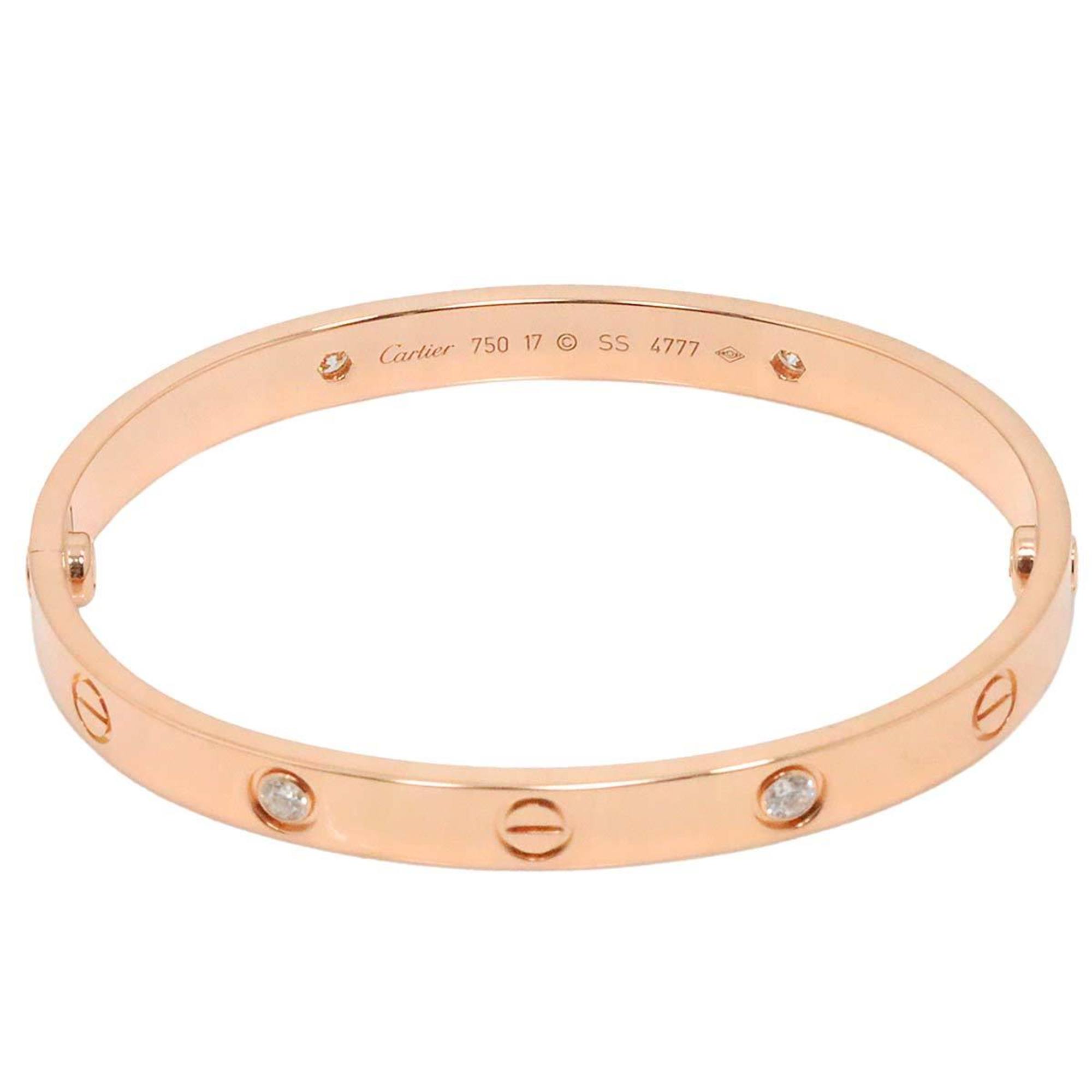 Cartier Love Bracelet #17 Half Diamond 4P K18 PG Pink Gold 750 Bangle