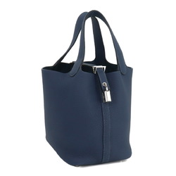 Hermes Picotin Lock PM Handbag Taurillon Clemence Blue Plus B Stamp Silver Hardware