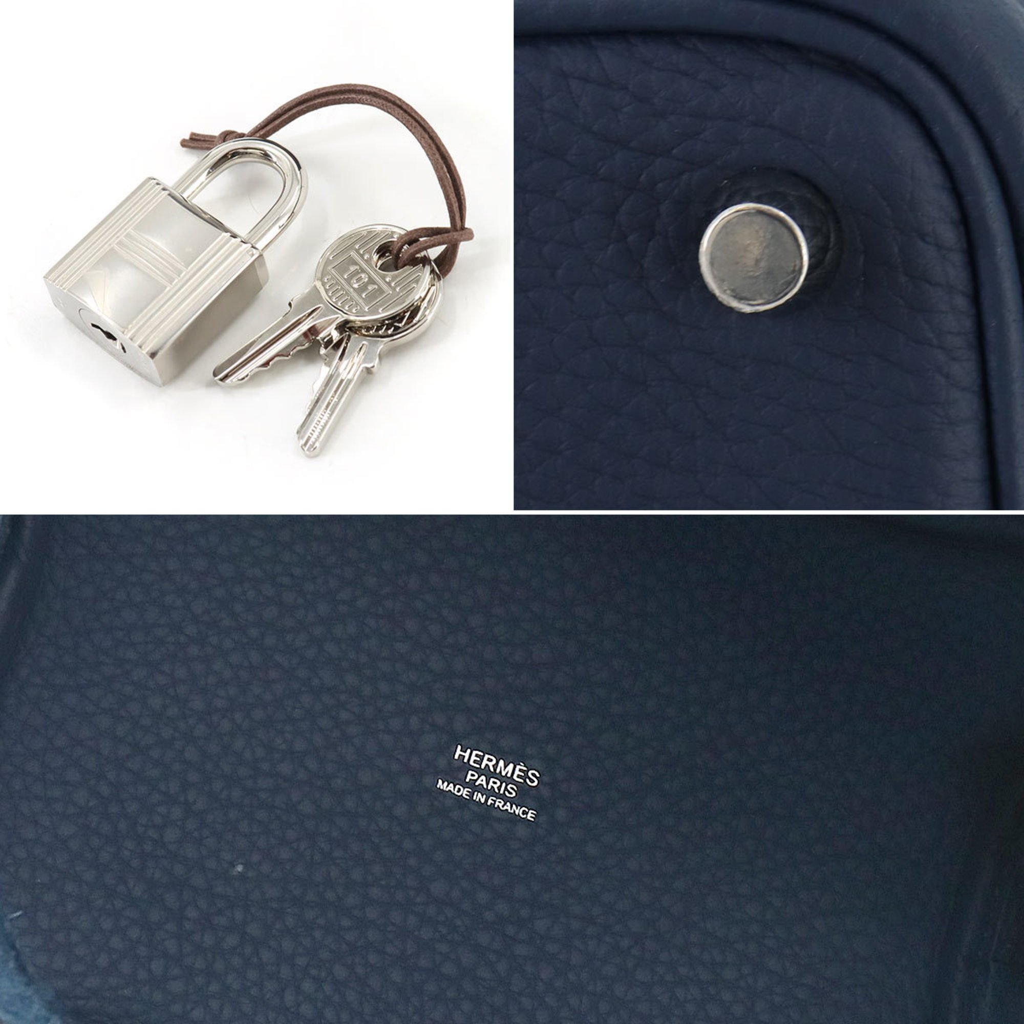 Hermes Picotin Lock PM Handbag Taurillon Clemence Blue Plus B Stamp Silver Hardware