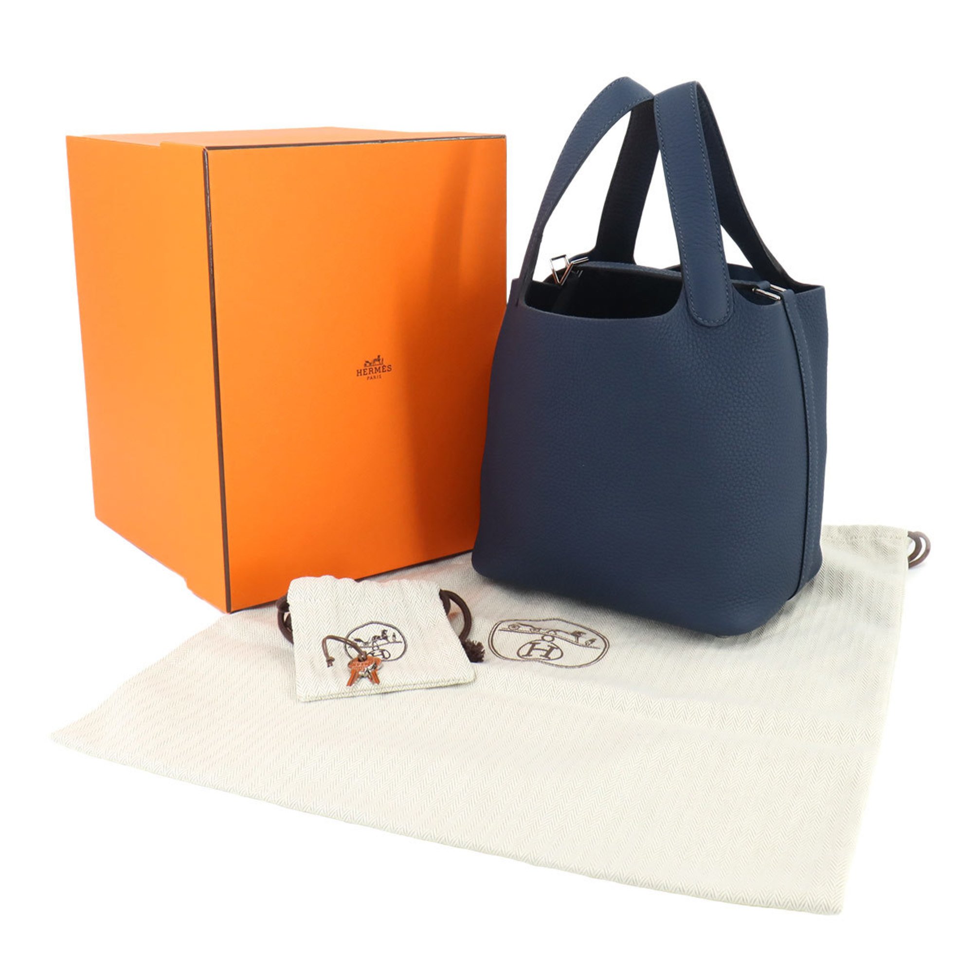 Hermes Picotin Lock PM Handbag Taurillon Clemence Blue Plus B Stamp Silver Hardware