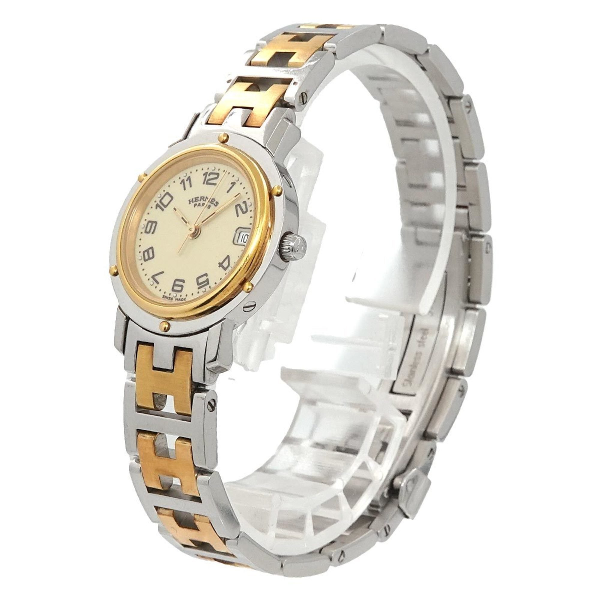 Hermes Clipper Combi CL4 220 Ladies Watch Date Ivory Quartz