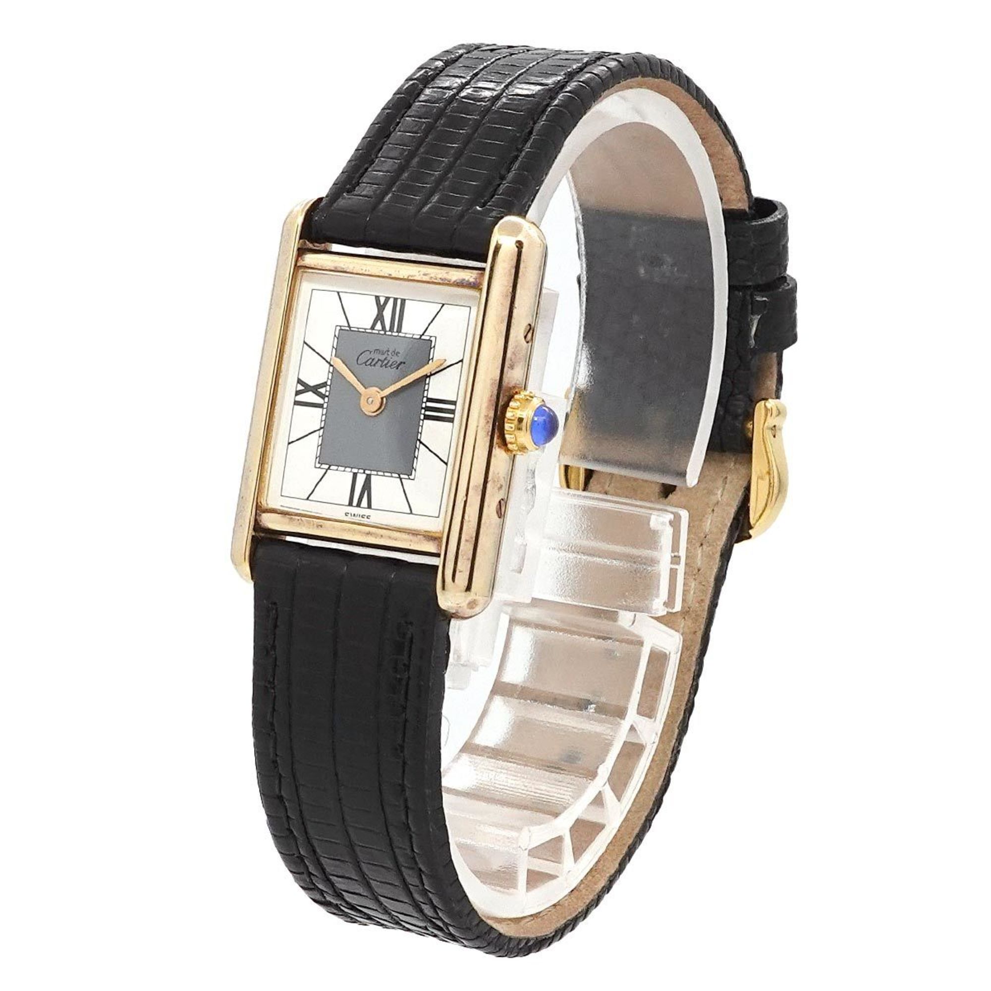 Cartier Must Tank Vermeil Ladies Watch White Grey SV925 Silver Quartz