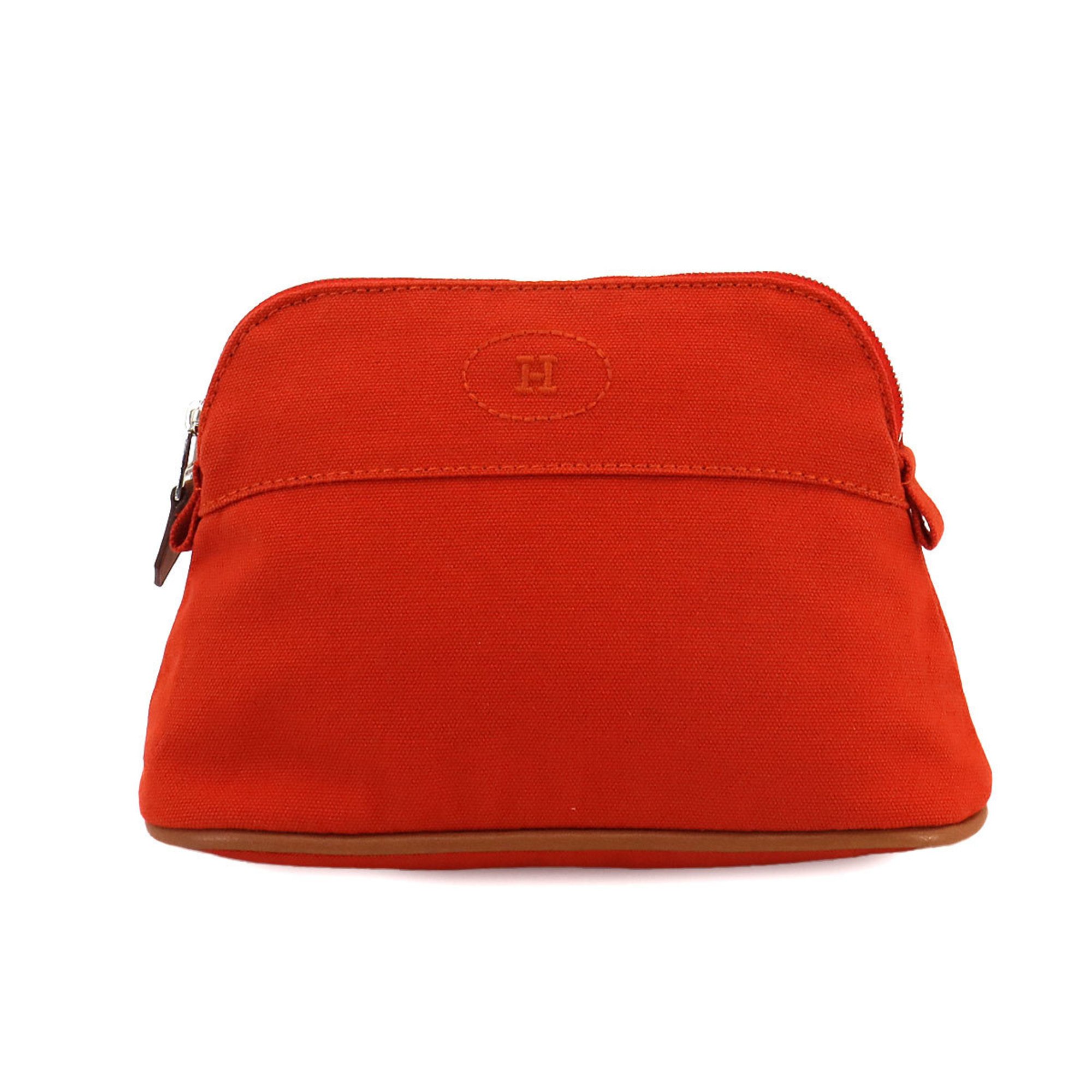 Hermes Bolide Pouch Cotton Canvas Leather Orange Silver Hardware