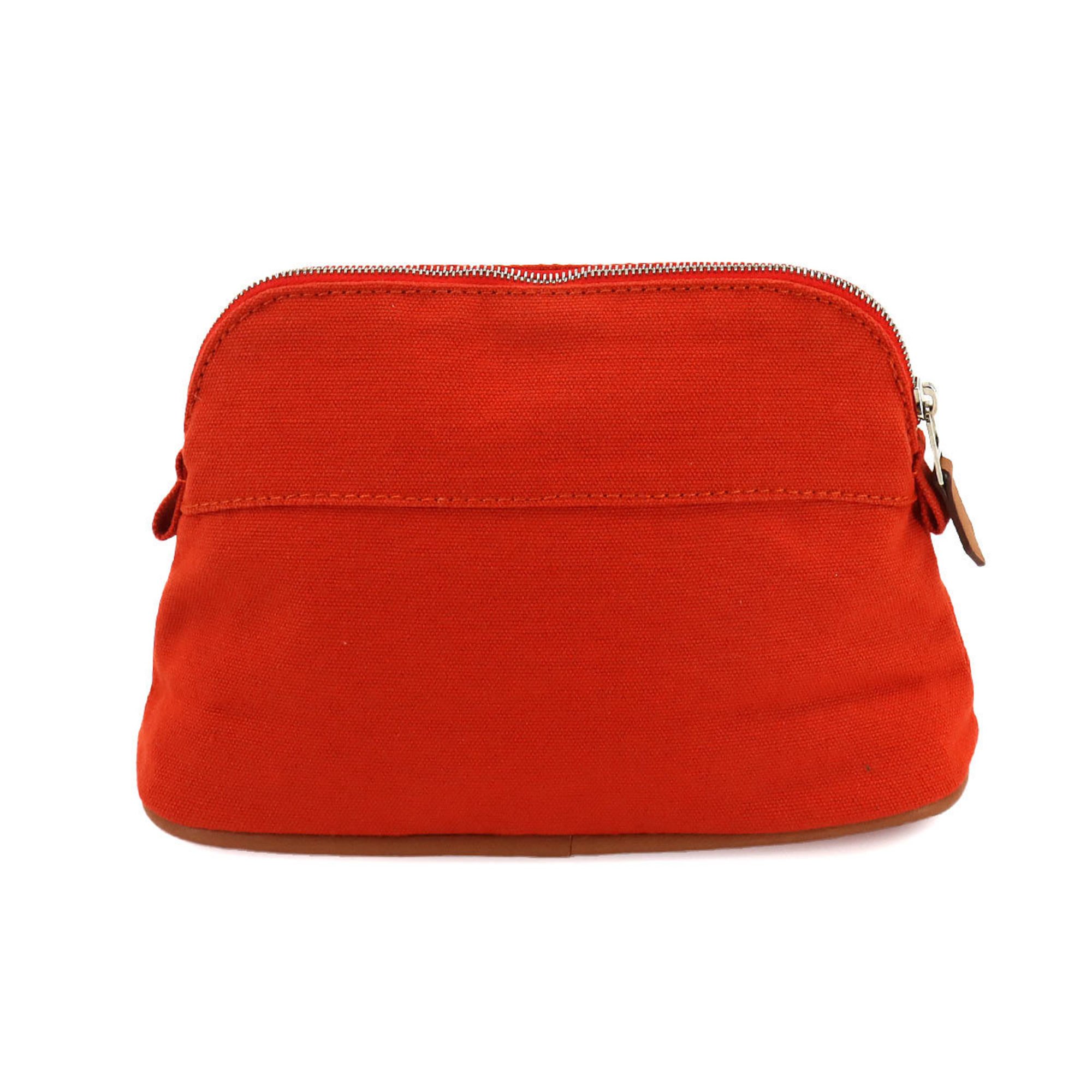 Hermes Bolide Pouch Cotton Canvas Leather Orange Silver Hardware