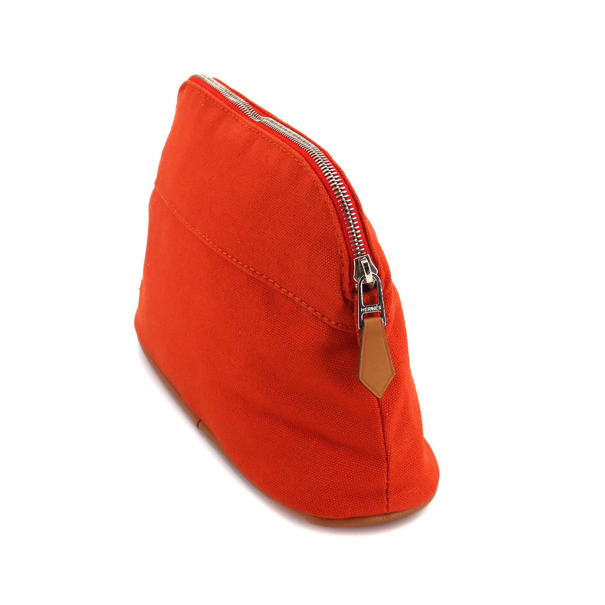 Hermes Bolide Pouch Cotton Canvas Leather Orange Silver Hardware