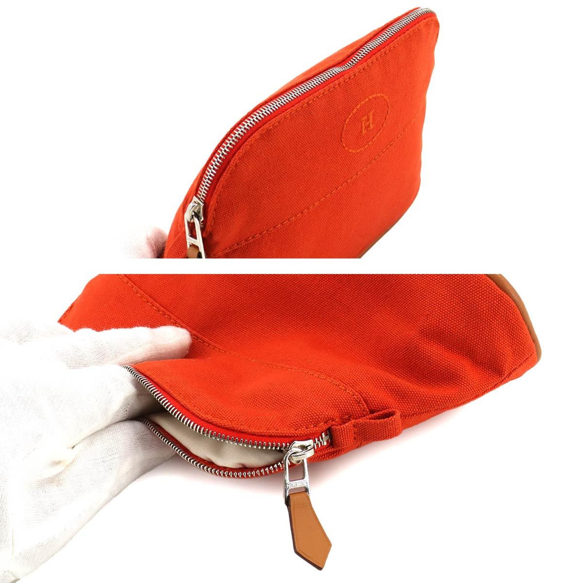 Hermes Bolide Pouch Cotton Canvas Leather Orange Silver Hardware