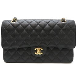 Chanel Seal Attached Matelasse 25 Chain Women's Shoulder Bag AO1112 Caviar Skin Black