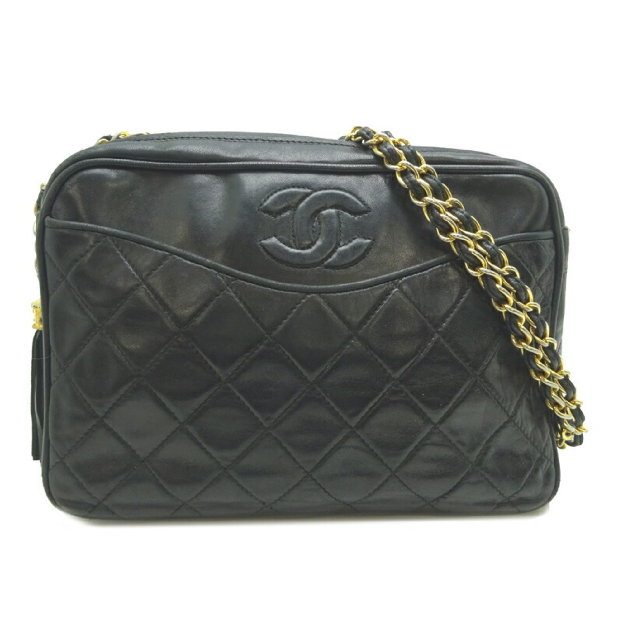 Chanel Matelasse 25 Chain Shoulder Women's Bag Lambskin Black