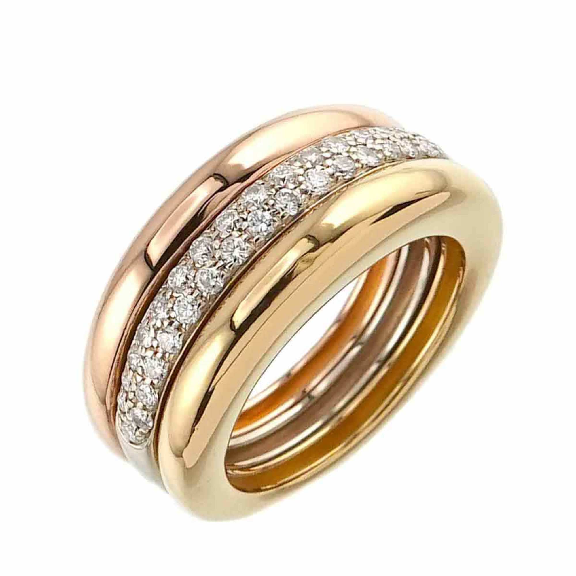 Cartier Mobilis #52 Ring Diamond K18 YG WG PG 3 Row Three Gold Color 750