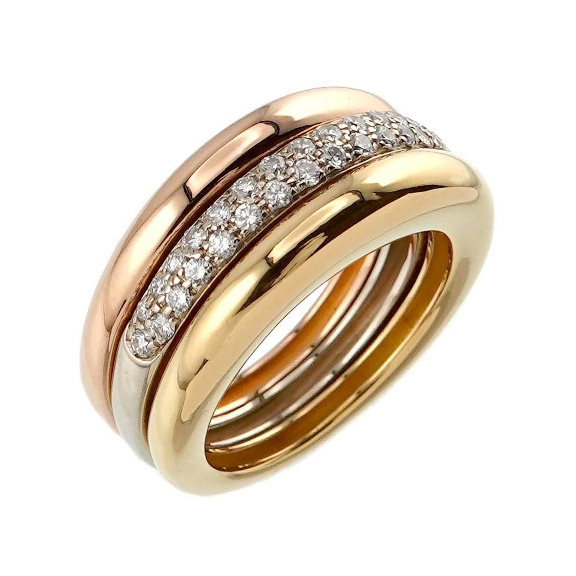 Cartier Mobilis #52 Ring Diamond K18 YG WG PG 3 Row Three Gold Color 750