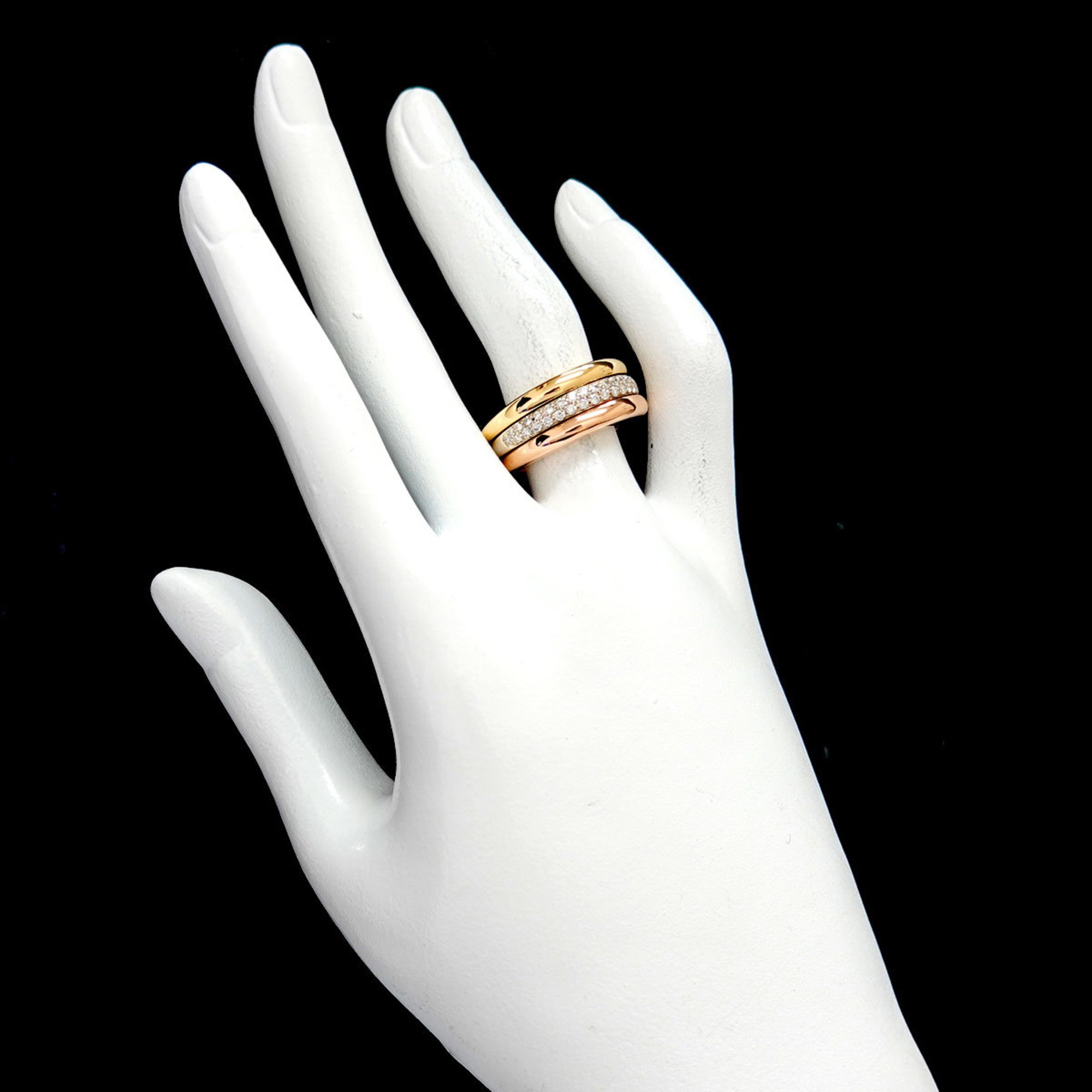 Cartier Mobilis #52 Ring Diamond K18 YG WG PG 3 Row Three Gold Color 750