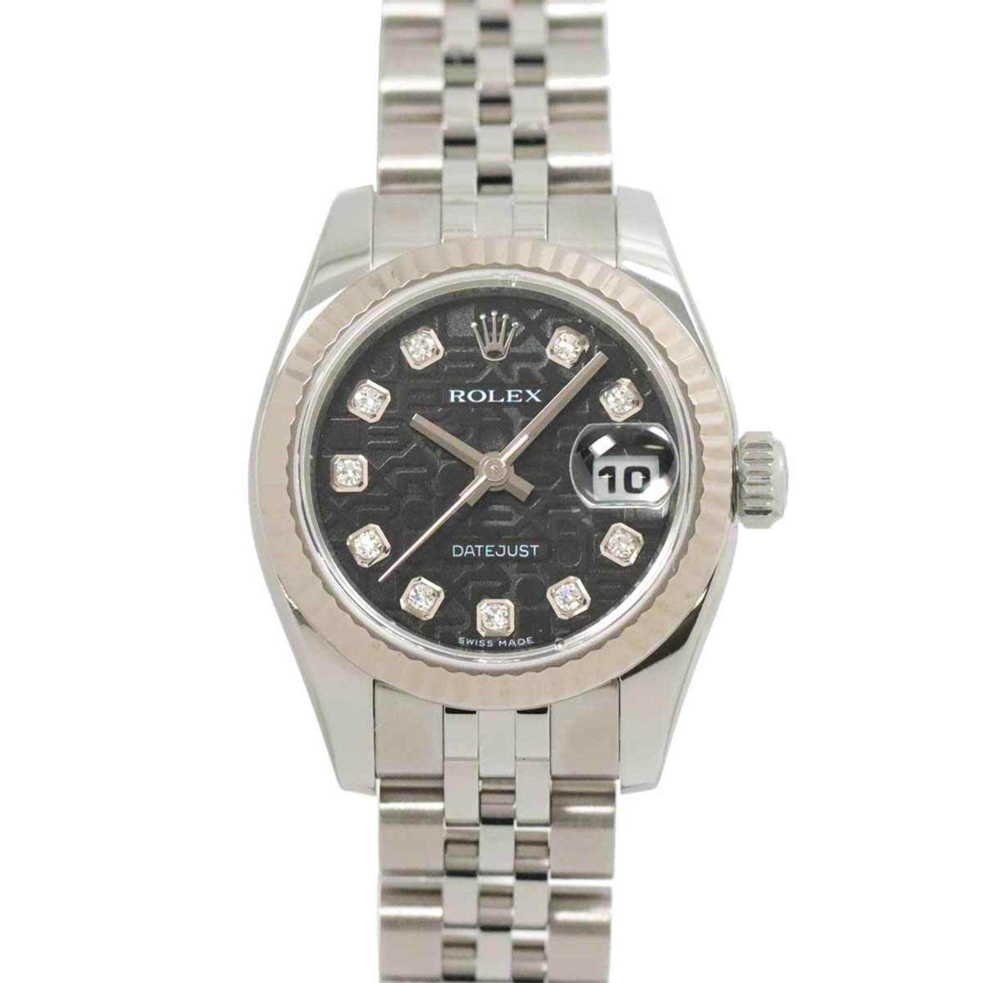 Rolex ROLEX Datejust 179174G Z number Roulette Ladies Watch 10P Diamond Black Computer K18WG Automatic Self-winding