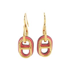 HERMES Chaine d'Ancre Haut Myon Earrings Swift Rose Azalee Gold Hardware