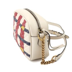 GUCCI GG Marmont Quilted Small Chain Shoulder Bag Leather Ivory Red Navy 447632