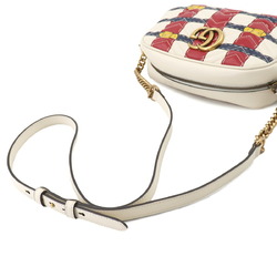 GUCCI GG Marmont Quilted Small Chain Shoulder Bag Leather Ivory Red Navy 447632