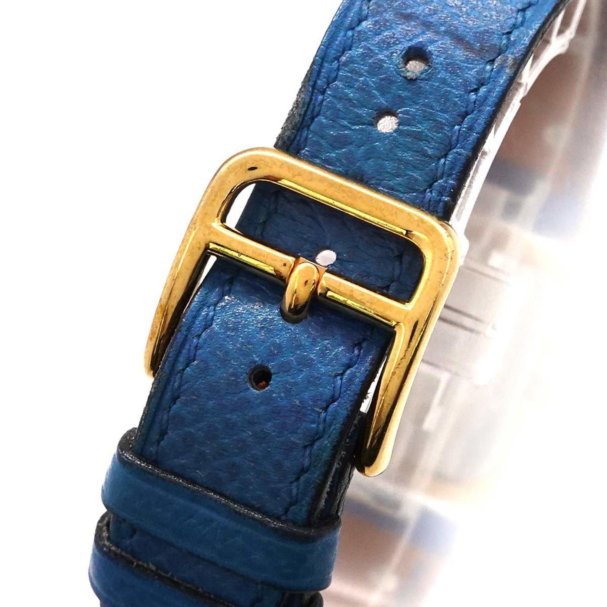 Hermes Medor Women's Watch Pyramid Gold Studs White Blue Leather Quartz