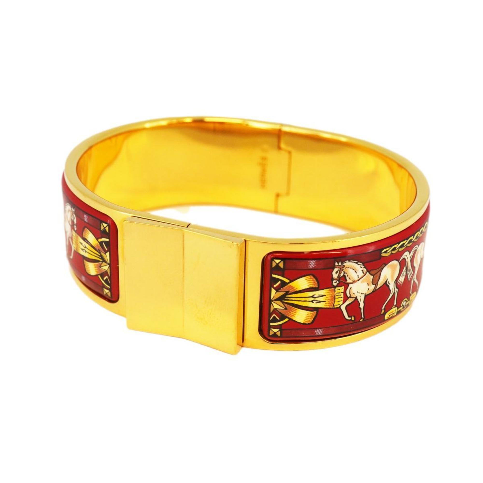 Hermes Bangle, GM enamel, locé, GP plating, cloisonné, gold, red, for men and women