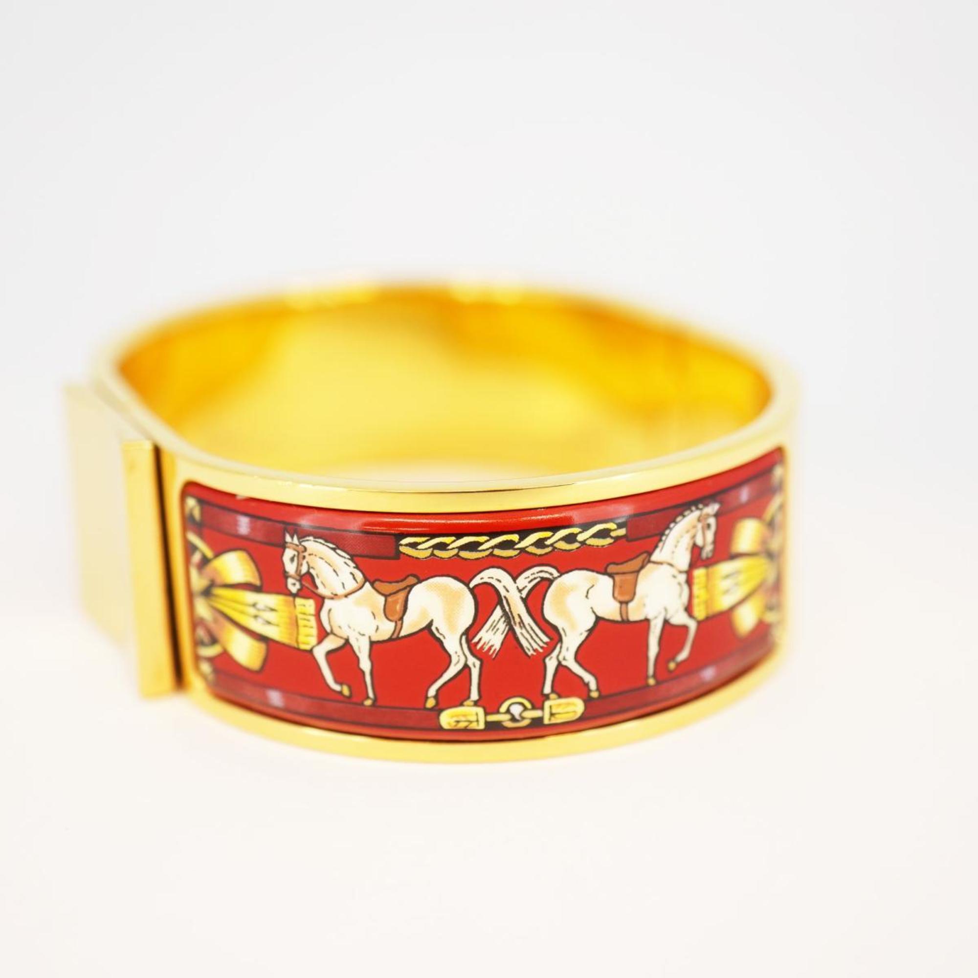 Hermes Bangle, GM enamel, locé, GP plating, cloisonné, gold, red, for men and women