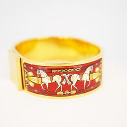 Hermes Bangle, GM enamel, locé, GP plating, cloisonné, gold, red, for men and women