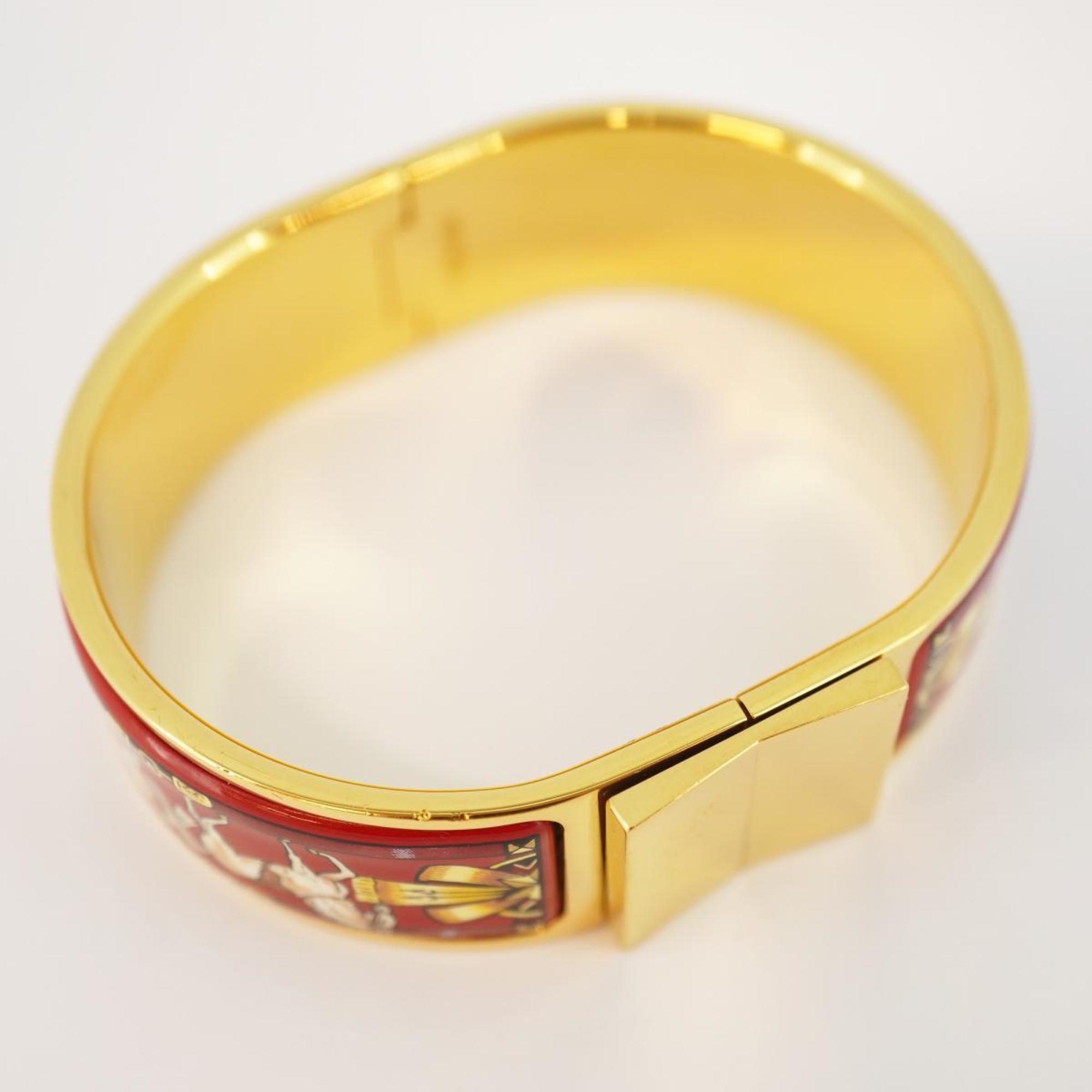 Hermes Bangle, GM enamel, locé, GP plating, cloisonné, gold, red, for men and women