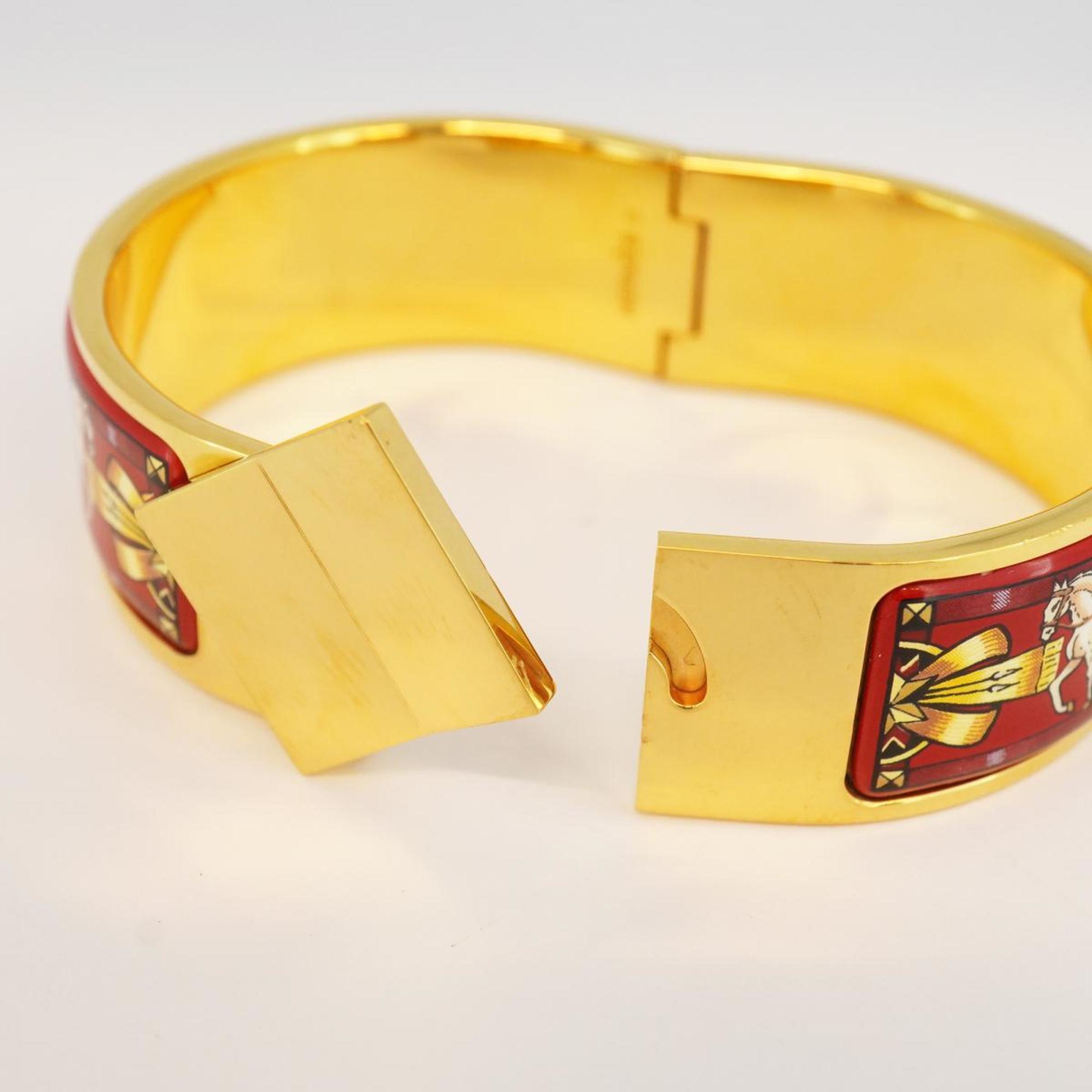 Hermes Bangle, GM enamel, locé, GP plating, cloisonné, gold, red, for men and women